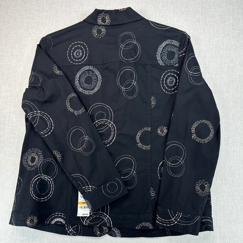 JM Collection Jacket Women 16W Black Embroidered Circle Button Front Stretch - Picture 3 of 8